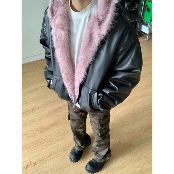 Unisex Faux Fur-Trimmed PU Puffer Jacket – Oversized British-Inspired Winter Coat With Plush Lining & Heavyweight Insulation (Street Luxe Edition)_viptrois.com