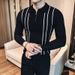 Men's Clothing Men's Slim Fit Retro Stripe Knit Sweater – British-Inspired Contrast Trim, Breathable Polyester Blend For Business Casual_viptrois.com
