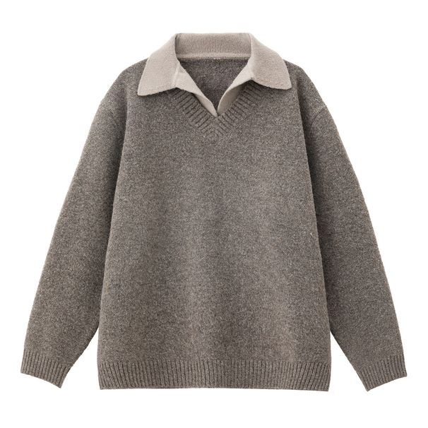 Old Money Two-Piece Turn-Down Sweater For Men, Autumn And Winter Style, High-End Polo Collar Knitwear, Warm_viptrois.com