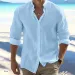 Long Sleeve Cotton Linen Summer Hot Sale Beach Style Shirts Solid Color Casual Versatile Stand Collar Shirt Men's Top_viptrois.com
