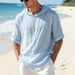 Men's Clothing American Style Hooded T-Shirt Cotton Linen Short Sleeve Loose Breathable Casual Top For Beach Vacation_viptrois.com