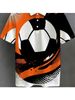 Polo Uomo Taglio Dritto Abbottonato Multicolore Stampa Calcio Fumetti Retrò Arancione Nero Sport Quotidiano_viptrois.com