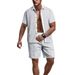 Men's Short Sleeve Shirt & Shorts Set, Summer Waffle Knit Casual Lounge Wear, Comfortable Two-Piece Outfit For Beach Vacation_viptrois.com