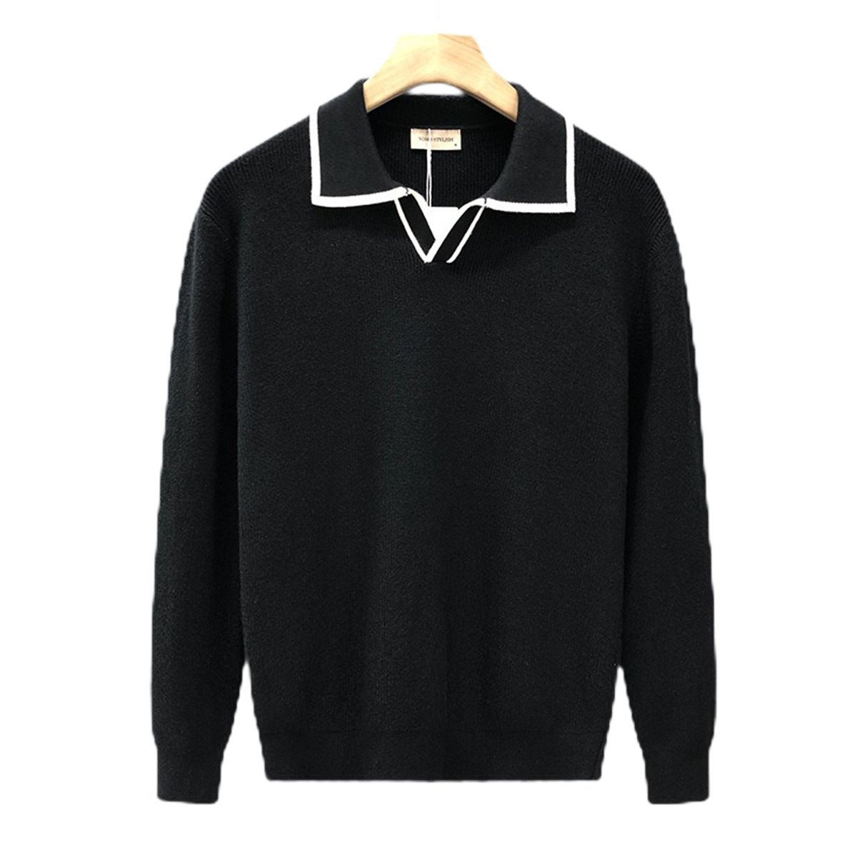 Men's Slim-Fit Color-Block Knit Sweater – Lightweight Business Casual Pullover (S-2XL EU Sizing) | Breathable Polyester Blend In Black/White_viptrois.com