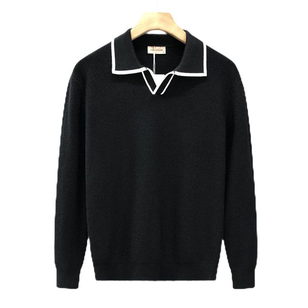 Men's Slim-Fit Color-Block Knit Sweater – Lightweight Business Casual Pullover (S-2XL EU Sizing) | Breathable Polyester Blend In Black/White_viptrois.com