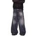 Unisex Distressed Tie-Dye Jeans – Oversized Wide-Leg Streetwear Pants With Lightning Wash & Retro Drop-Cuff Hem_viptrois.com
