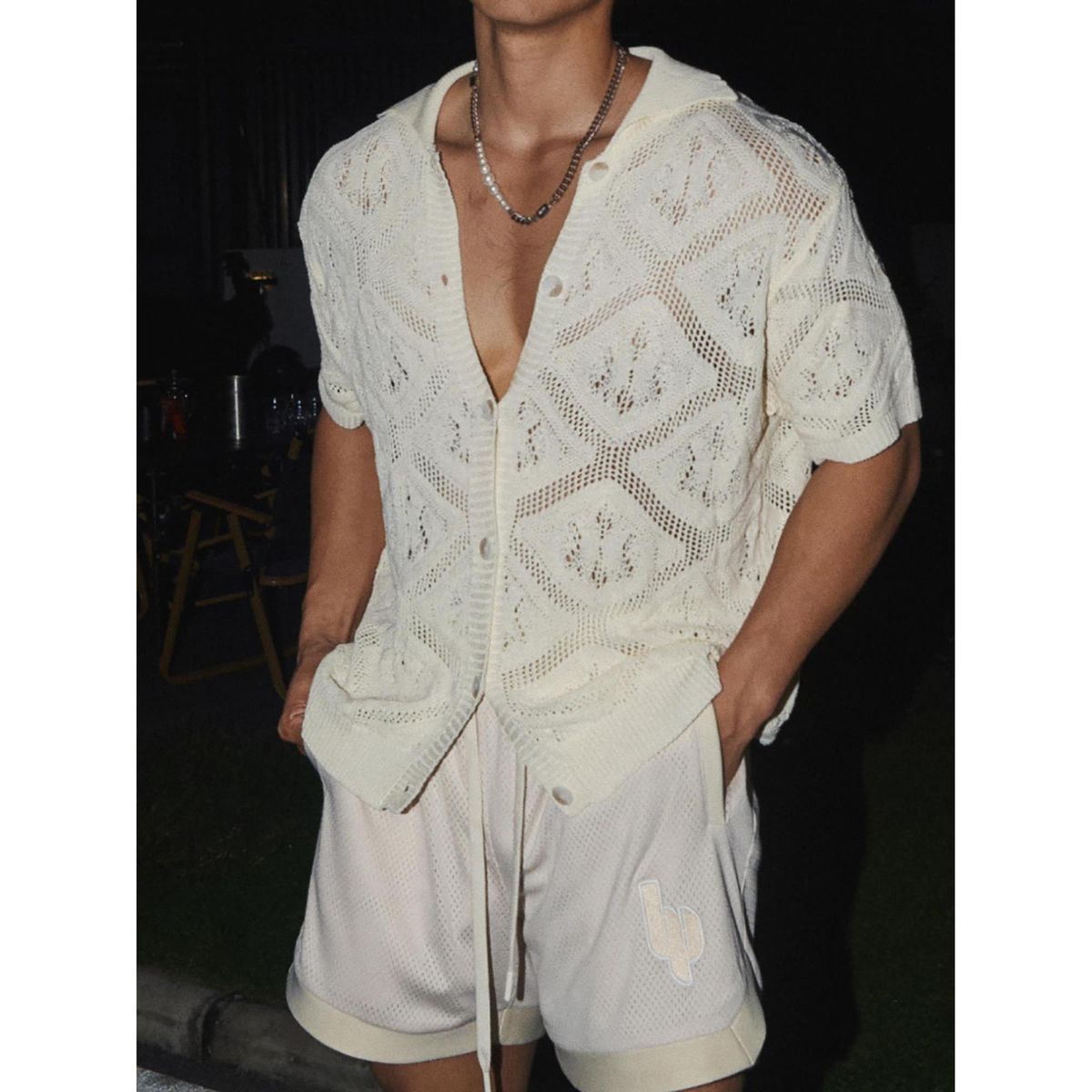 Summer American Style Thin Hollow Out Cool Knitted Short Sleeve For Men Cleanfit Loose Turn-down Collar Shirt Trendy_viptrois.com