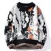 Men's Classic Round Neck Sweater - Thick Knit Pullover For Teens & Adults (White/Black/Bluish, M-3XL, Polyester Blend, Machine Washable)_viptrois.com