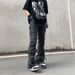 High Street Vibes Pleated Trousers - Unisex Stacked Hem Jogger Pants With Drawstring Waist & Flared Silhouette (Black/Grey)_viptrois.com