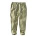 Men's Clothing Pure Linen Fabric Breathable Drawstring Trousers Men's Solid Color Simple Casual Trousers_viptrois.com