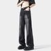 American-style Washed Cool Men's Jeans, Trendy Brand, Loose Fit, Lightning Pattern, Straight-leg Pants, High Street_viptrois.com