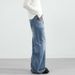 Men's Clothing & Archer0603 & American High Street Retro Whiskered Washed Vintage Blue A Line Loose Straight Leg Jeans For Men And Women_viptrois.com