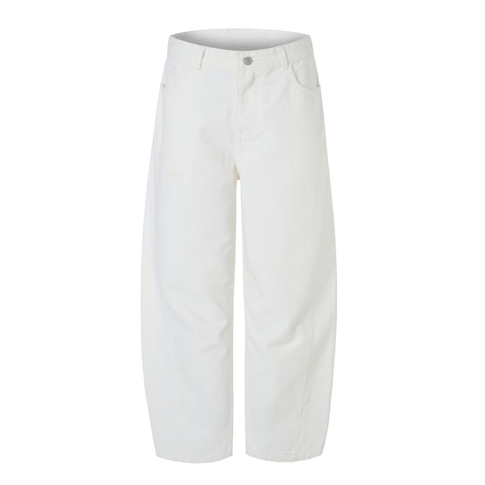 American Style Wide-Leg Denim Men's Vibe Trendy Brand Simple Basic Solid Color Versatile Curved Scimitar Pants_viptrois.com