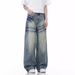 Men's Clothing Light Blue Flared Jeans For Men Autumn Trendy Brand Loose Washed Pants High Street Straight Scimitar Pants_viptrois.com