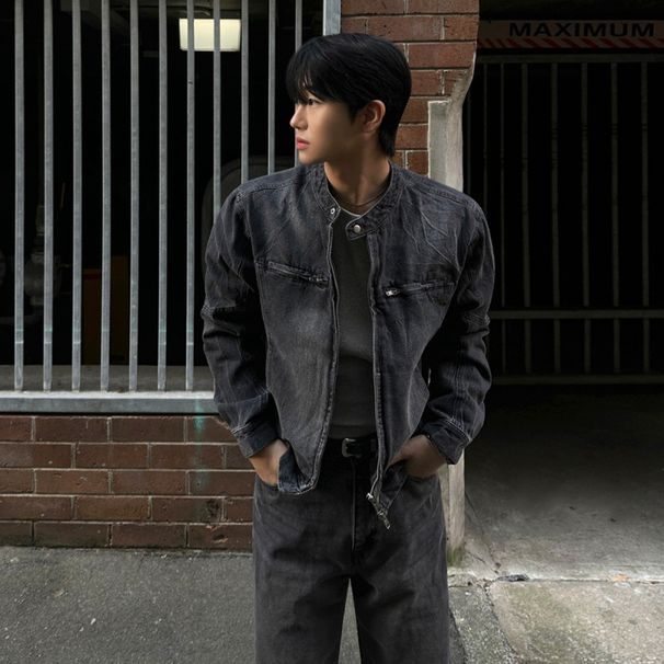 MYQ Handsome Short Jacket For Men In Spring, Loose Stand Up Collar, Korean Edition, Trendy And High End Denim Clothing_viptrois.com