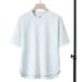 Men's Clothing Simple Casual Waffle Five Point Sleeve T Shirt Solid Color Loose Fashion Round Neck Top_viptrois.com