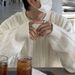 Vintage Cable Knit Sweater, Oversized Unisex Crewneck Long Sleeve Pullover, Casual Loose Fit For Men & Women_viptrois.com