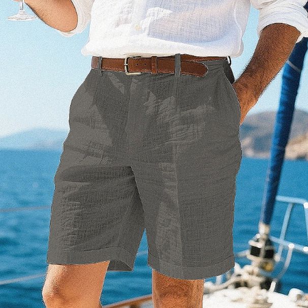 Men's Linen Summer Shorts With Side Pockets, Back Button Closure, Breathable Comfort For Beach And Casual Wear_viptrois.com