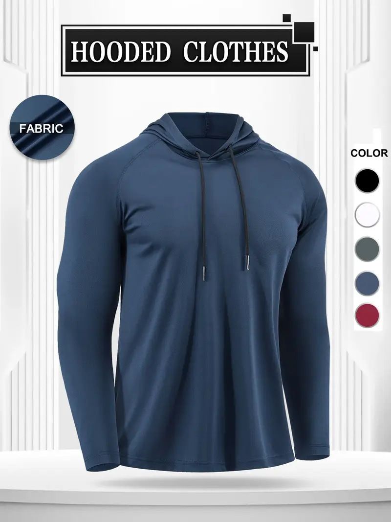Men's Performance Hoodie - Moisture-Wicking Slim Fit Running Top For Autumn & Winter, Lightweight Quick-Dry Fitness Wear With Adjustable Hood_viptrois.com