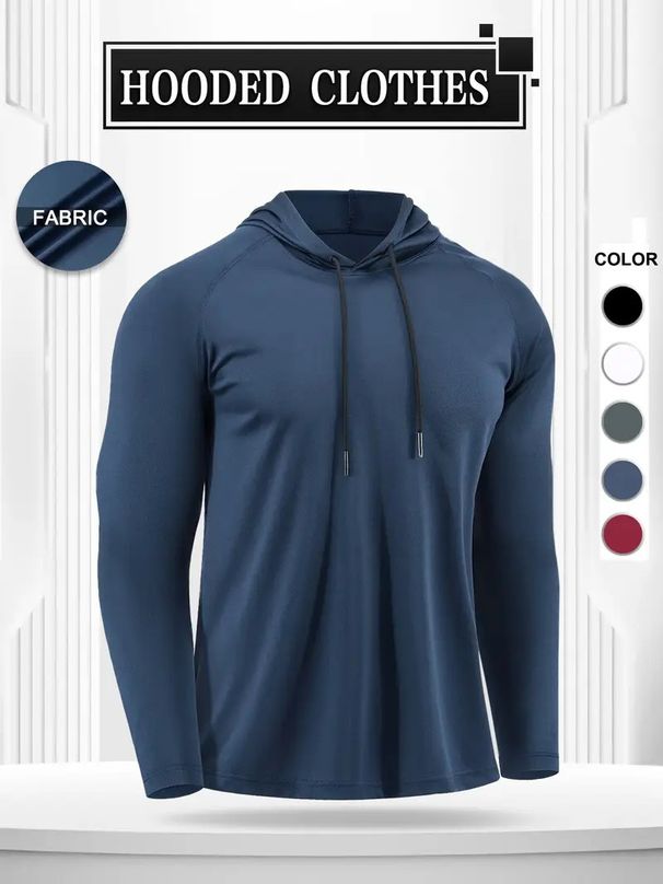 Men's Performance Hoodie - Moisture-Wicking Slim Fit Running Top For Autumn & Winter, Lightweight Quick-Dry Fitness Wear With Adjustable Hood_viptrois.com