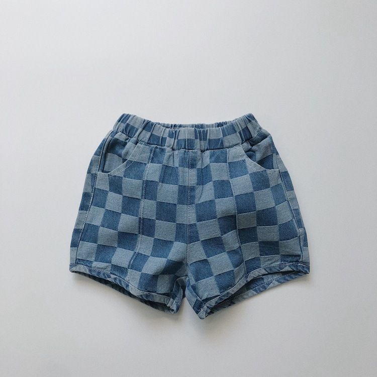 Mother & Kids Summer new Korean version of children's plaid denim shorts for boys and girls all-match retro casual pants_viptrois.com