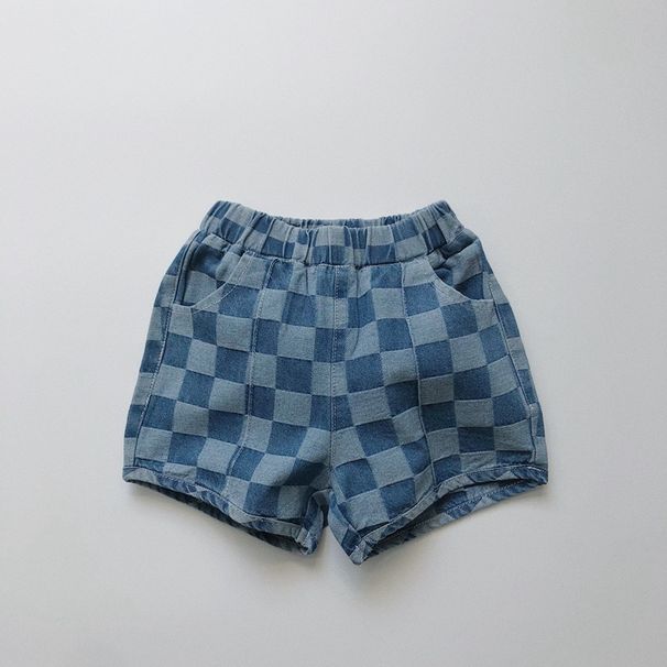 Mother & Kids Summer new Korean version of children's plaid denim shorts for boys and girls all-match retro casual pants_viptrois.com