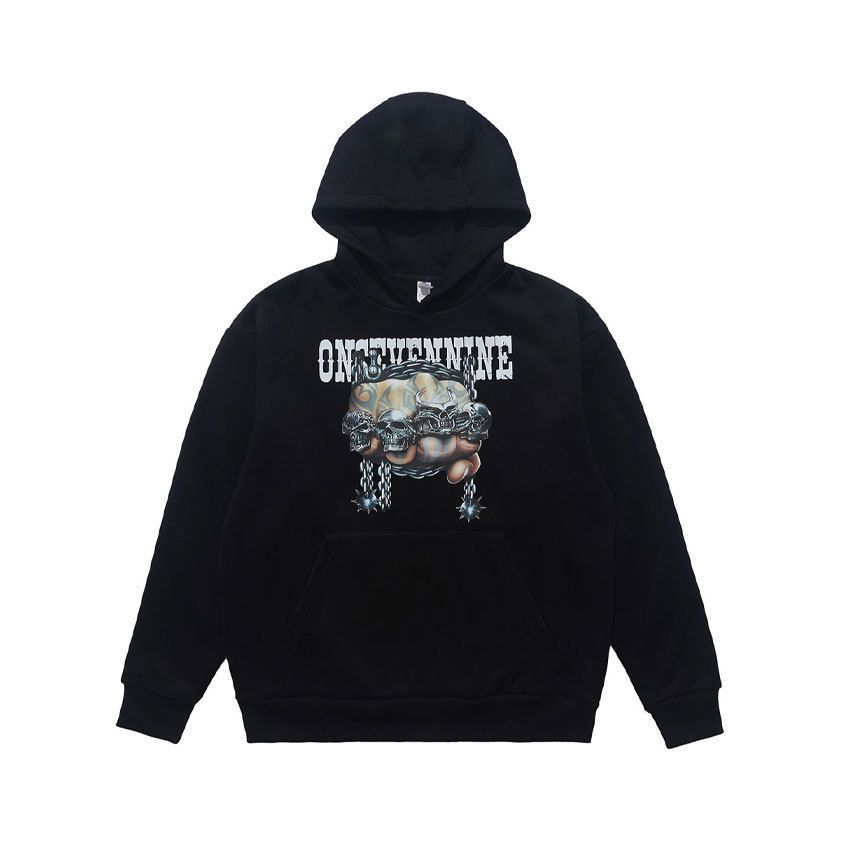 Fashion Fleece-lined 430g Fist Ring Print Hoodie, Loose Casual American Style Sweatshirt For Couples_viptrois.com