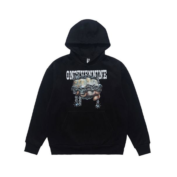 Fashion Fleece-lined 430g Fist Ring Print Hoodie, Loose Casual American Style Sweatshirt For Couples_viptrois.com
