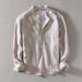 Men's Clothing Cotton And Casual Shirt Slim Solid Color Stand Collar Pullover Long Sleeve Cotton And Linen Shirt_viptrois.com