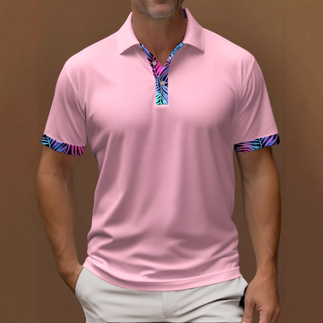 Men's Clothing Collar Cuffs Contrast Color Business Casual Shirt Short Sleeve_viptrois.com