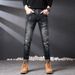 Slim Fit Distressed Patch Jeans For Men, Youth Style, Unique Vintage Straight Leg Pants_viptrois.com