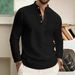 Men's Waffle-Knit Stand Collar Polo Shirt – Breathable Button-Up Long Sleeve (S-XXXL, 6 Colors)_viptrois.com