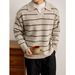 Retro Color-Block Polo Knit Sweater – Contrast Stripe Mock Layering For Men (S-XXL, 90s Hong Kong Revival)_viptrois.com