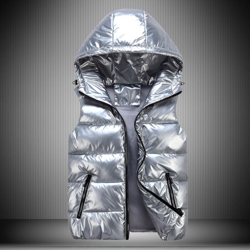 Men's Clothing Autumn And Winter Parent Child Bright Stand Collar Cotton Vest Thickened Hooded Slim Waistcoat Cotton Couple Vest_viptrois.com