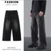 Teen Boys Vintage Style Loose Fit Straight Leg Jeans High Street Washed Denim Pants Blue Light Blue Black S to XXXL_viptrois.com