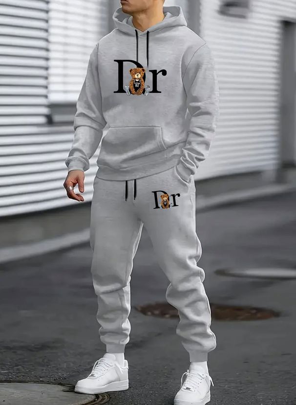 Men's And Women's Couple Plus Velvet Sweatshirt Solid Color Dr Teddy Bear Kangaroo Pocket Drawstring Hoodie Trendy Suit_viptrois.com