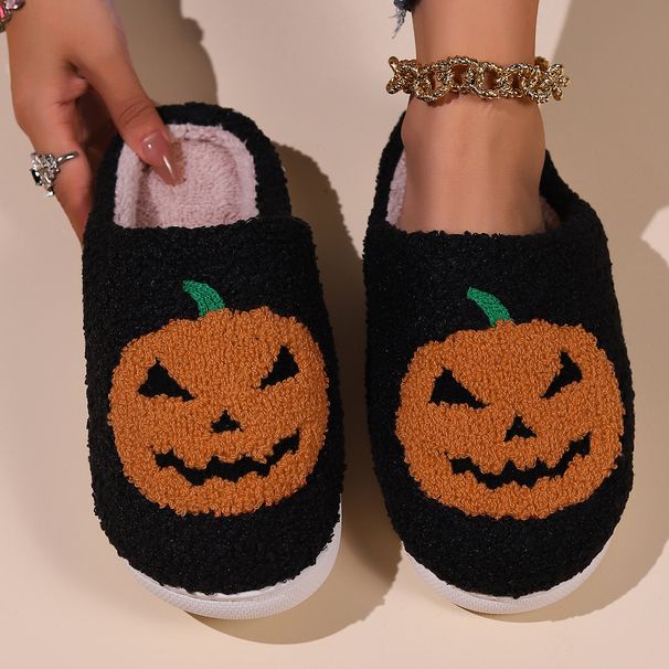 Winter home indoor non-slip Halloween pumpkin slippers winter women_viptrois.com