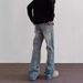 Men's Clothing High Street Cleanfit Cat Whisker Pattern Distressed Jeans Straight Flared Vibe Long Pants_viptrois.com