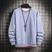 Men's Fleece-Lined Pullover Sweatshirt Winter Casual Streetwear Loose Fit Round Neck Layering Tee With Patch Detail_viptrois.com