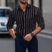 Men's Shirt Thin Lapel Striped Printing Casual Four Sided Stretch Long Sleeved Shirt Men_viptrois.com