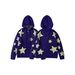 Men's Clothing Star Design Knitted Long Sleeved Hooded Sweater Knitted Cardigan Coat Stars Print Hooded Knit Cardigan - Unisex Oversized Sweater_viptrois.com