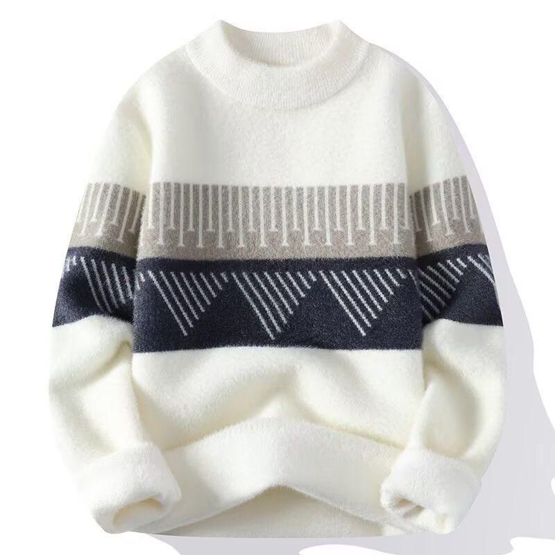 Premium Mink-Blend Mock Neck Sweater – Thickened Winter Knit (M-3XL, Grey/Beige/White, Streetwear Thermal Base Layer)_viptrois.com