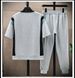 Men's Stylish Summer Sportswear Set - Breathable Polyester T-Shirt & Long Pants Outfit For Casual & Active Wear (Black/White/Gray/Beige, M-4XL)_viptrois.com