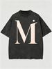 Vintage Washed Oversized Serif MI Letter Graphic 230g Cotton T-Shirt Men's Casual Streetwear Tee_viptrois.com