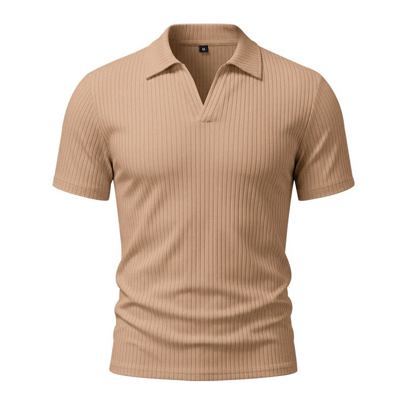 Men's Clothing Men's Summer Shirts Style Solid Color V Neck Short Sleeves Collared T Shirts For All Seasons For Formal & Casual_viptrois.com