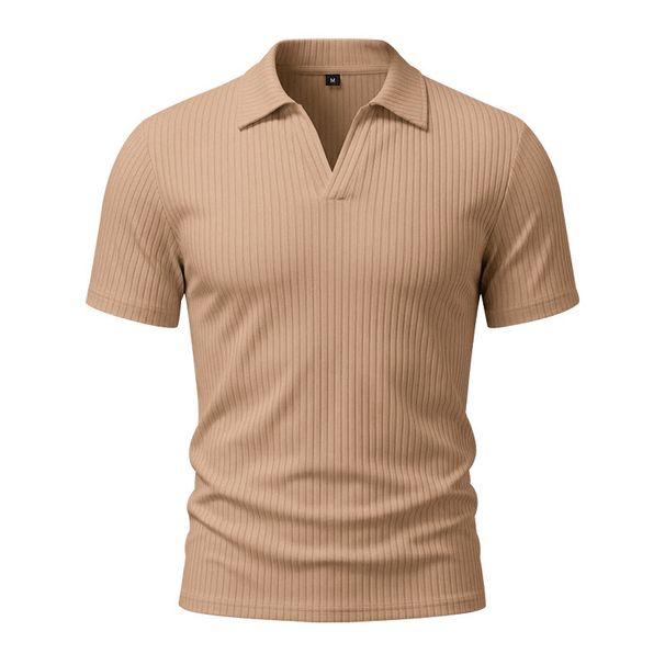 Men's Clothing Men's Summer Shirts Style Solid Color V Neck Short Sleeves Collared T Shirts For All Seasons For Formal & Casual_viptrois.com
