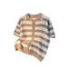 Hollow Knitted Jacquard Striped Contrast Color Short Sleeved Shirt Men's Summer Loose Casual Retro Jacket_viptrois.com