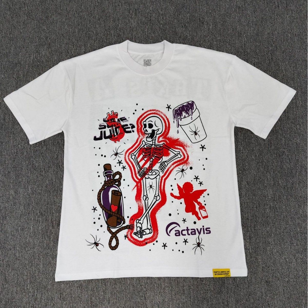 Skull Angel Spider Graffiti Print Short Sleeve T-shirt Men Loose Crew Neck Cotton Vintage Streetwear Casual Tee_viptrois.com
