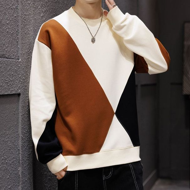 New Spring And Autumn Round Neck Korean Version Versatile Color Blocked Men's Loose Trendy Ins Hoodie Top_viptrois.com