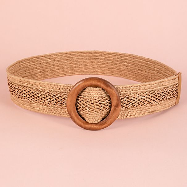 Women Braided Belts High Quality Beach Vacation Wooden Buckle Non Elastic Pp Grass Ladies Decorative Belt_viptrois.com
